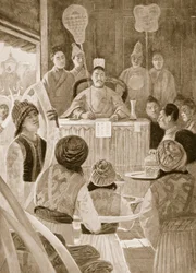 Siamesische Gesandte, die dem Kaiser von China Tribut zollen, Illustration aus 